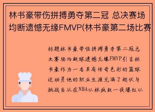 林书豪带伤拼搏勇夺第二冠 总决赛场均断遗憾无缘FMVP(林书豪第二场比赛视频)